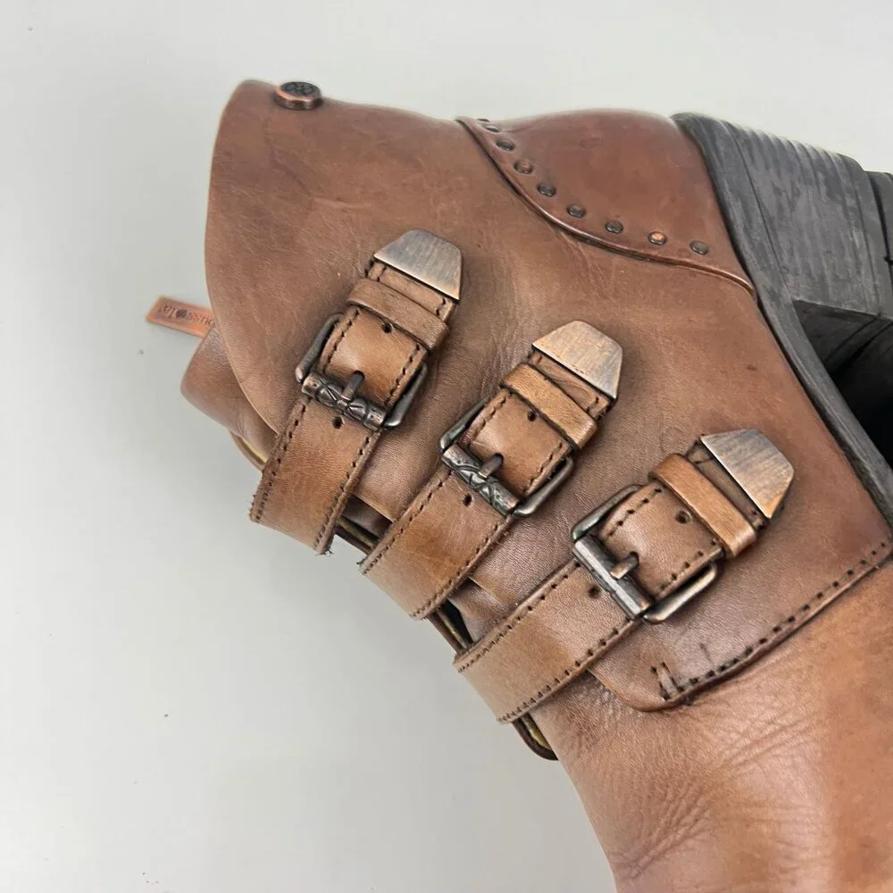 Bussola Ankle Boots 3 Strap‎ Booties Antique Brown Size 39 8/8.5 M